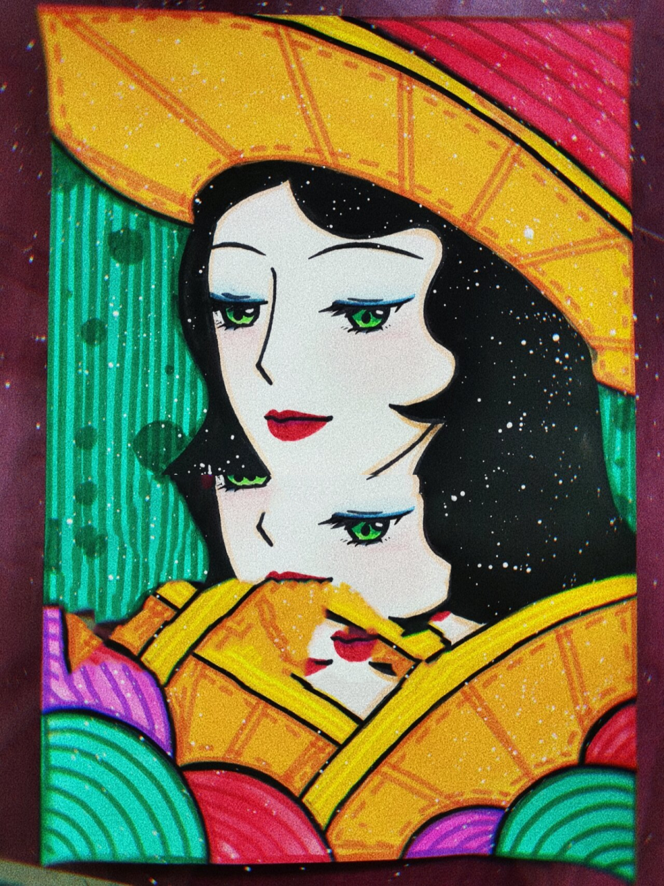 【水粉】装饰画/印象画/复古女郎 水粉人物画,用水粉画完之后用水彩笔