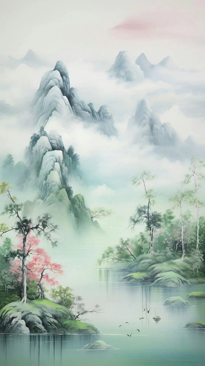 国风山水画唯美意境背景图壁纸