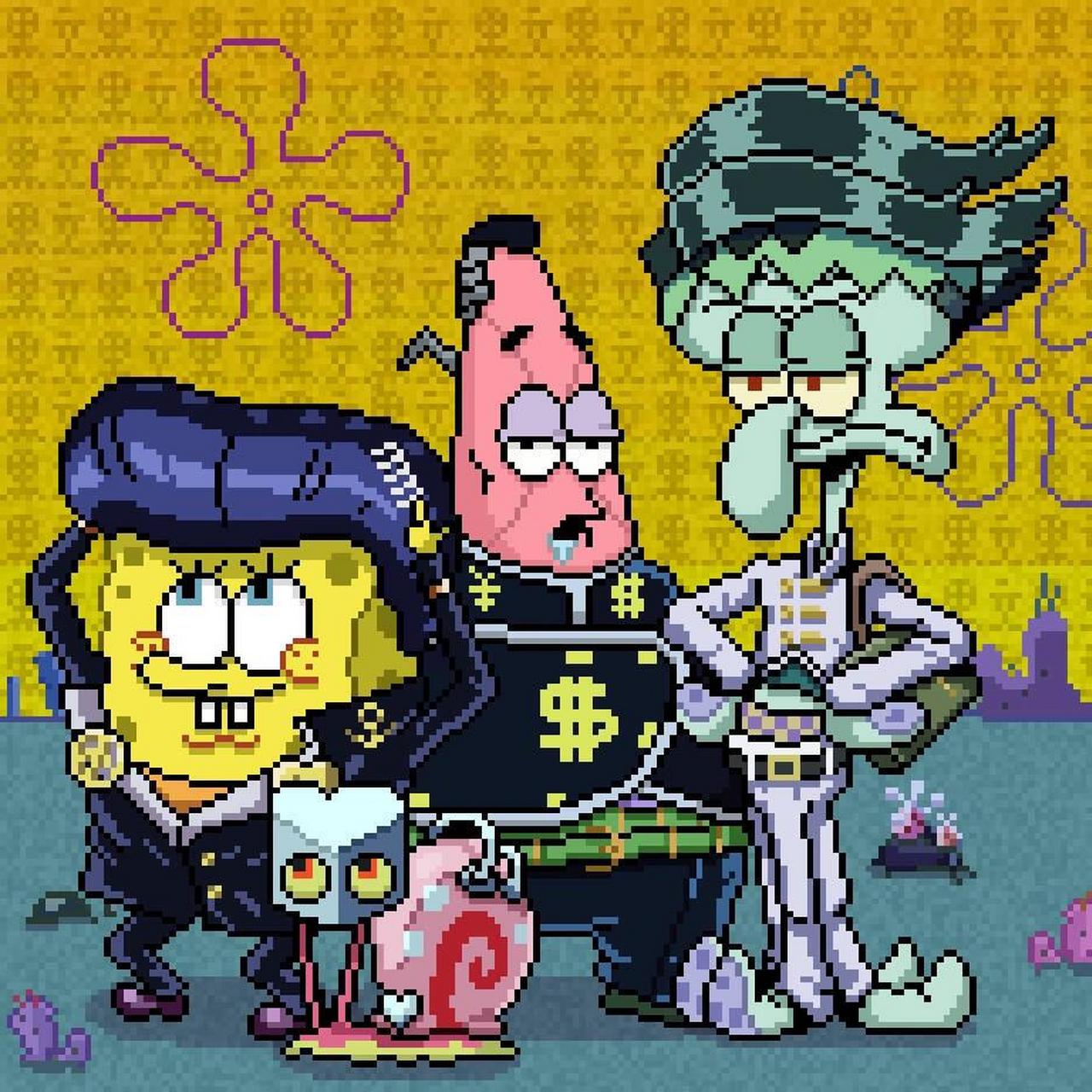 岸边99:又是混蛋海绵和智障海星 #jojo的奇妙冒险# #海绵宝宝