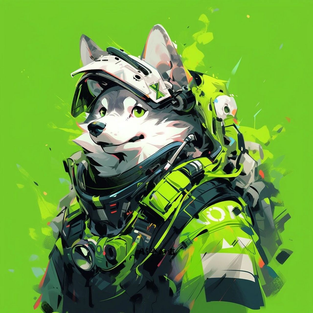 潮流先锋:帅气机能荧光绿哈士奇头像 当帅气的哈士奇身上穿上炫酷的