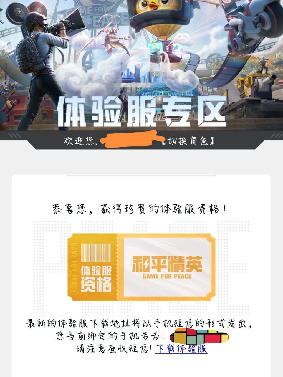 和平精英体验服 下载体验服是等信息发链接还是直接点击图上那个下载