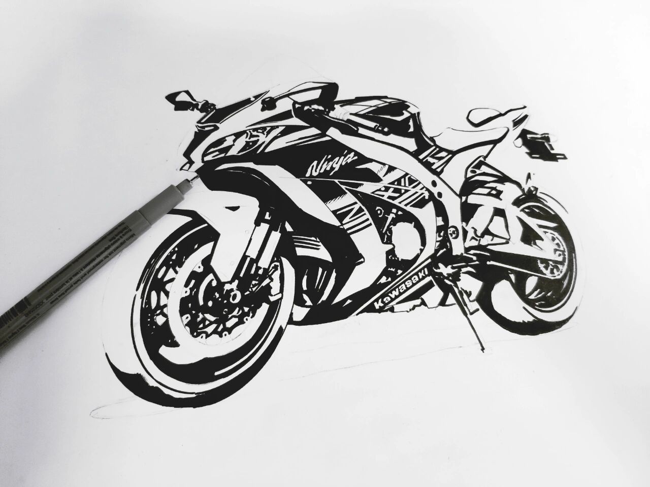 简单画画,一辆川崎摩托车