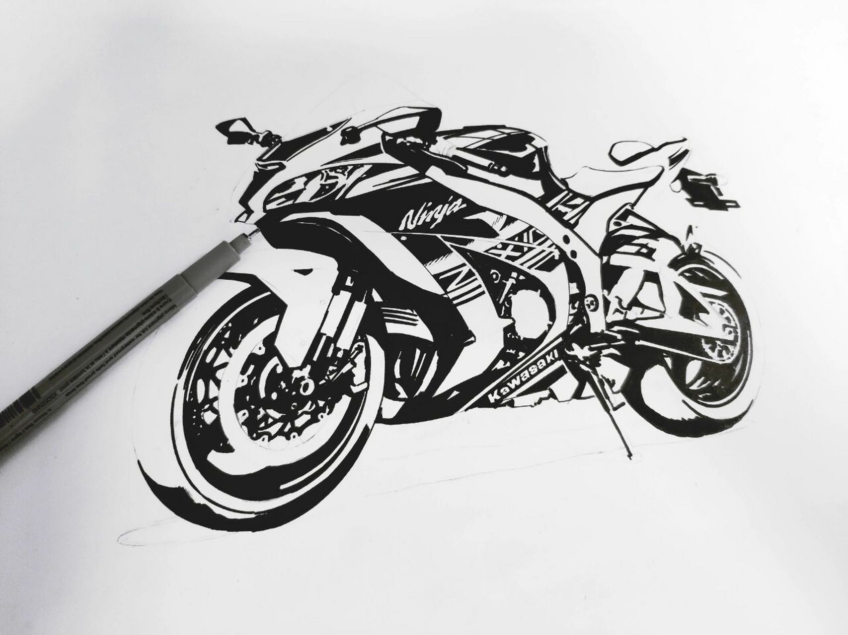 简单画画,一辆川崎摩托车 平时基本都是画的汽车,前段时间有朋友问我