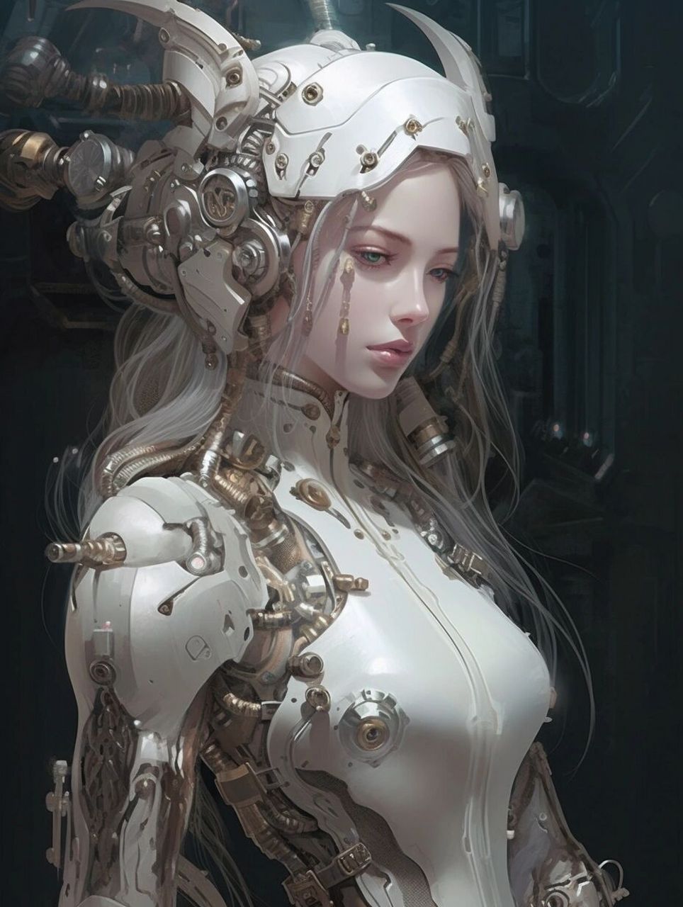 ai 机械战士 人机结合 嫩模 美女 还是保留飘逸的头发比较好看,有密恐