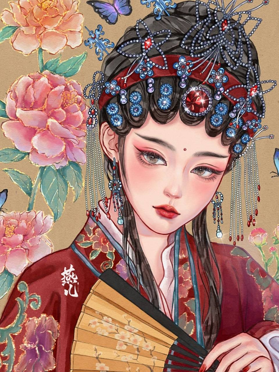 绘画‖戏曲人物头像上色稿 画了近20个小时的头像,我真的尽力了.