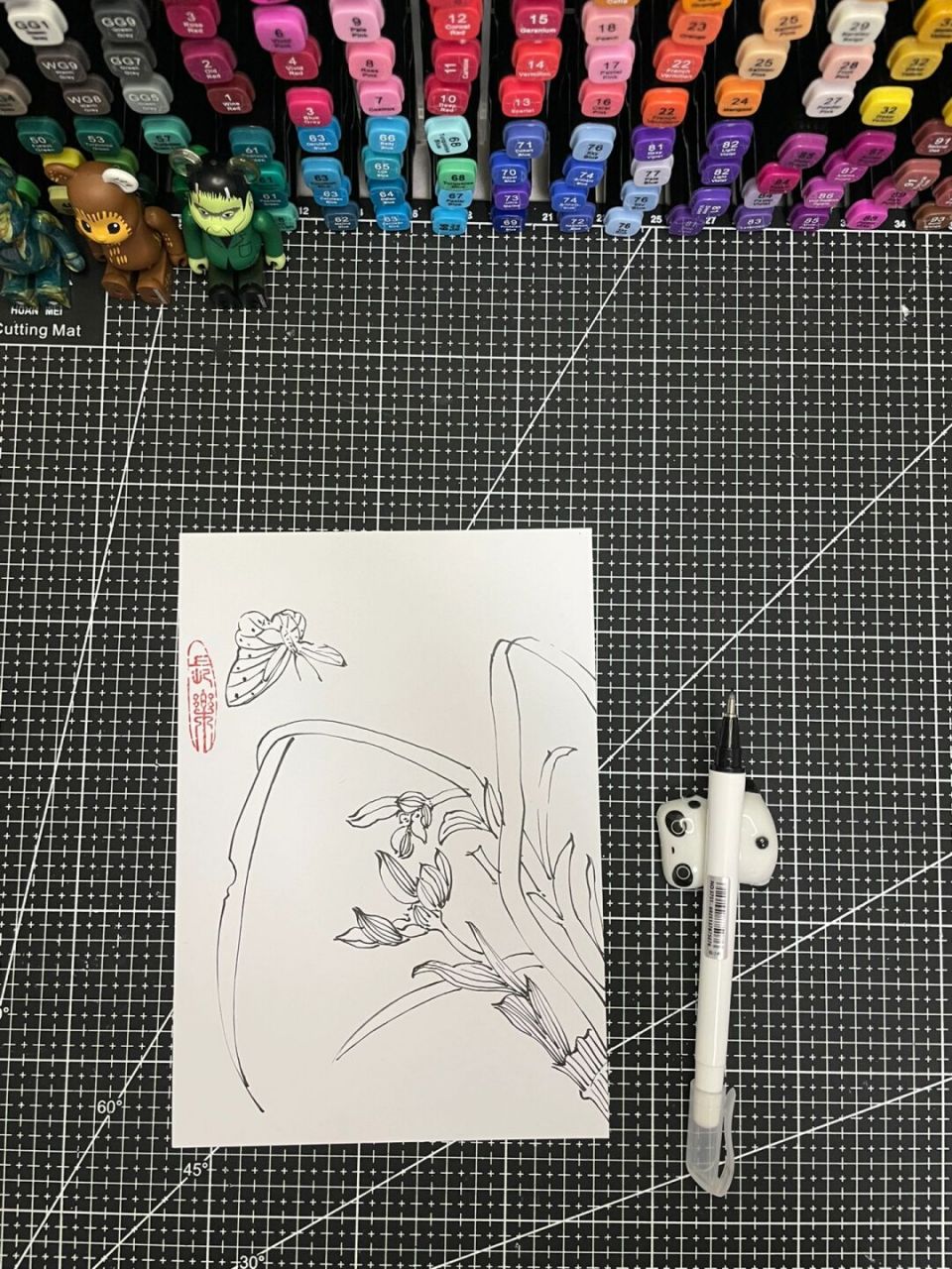 兰花白描(附线稿) 忘记发线稿了 要临摹的看后一张 扫描图 	 材料