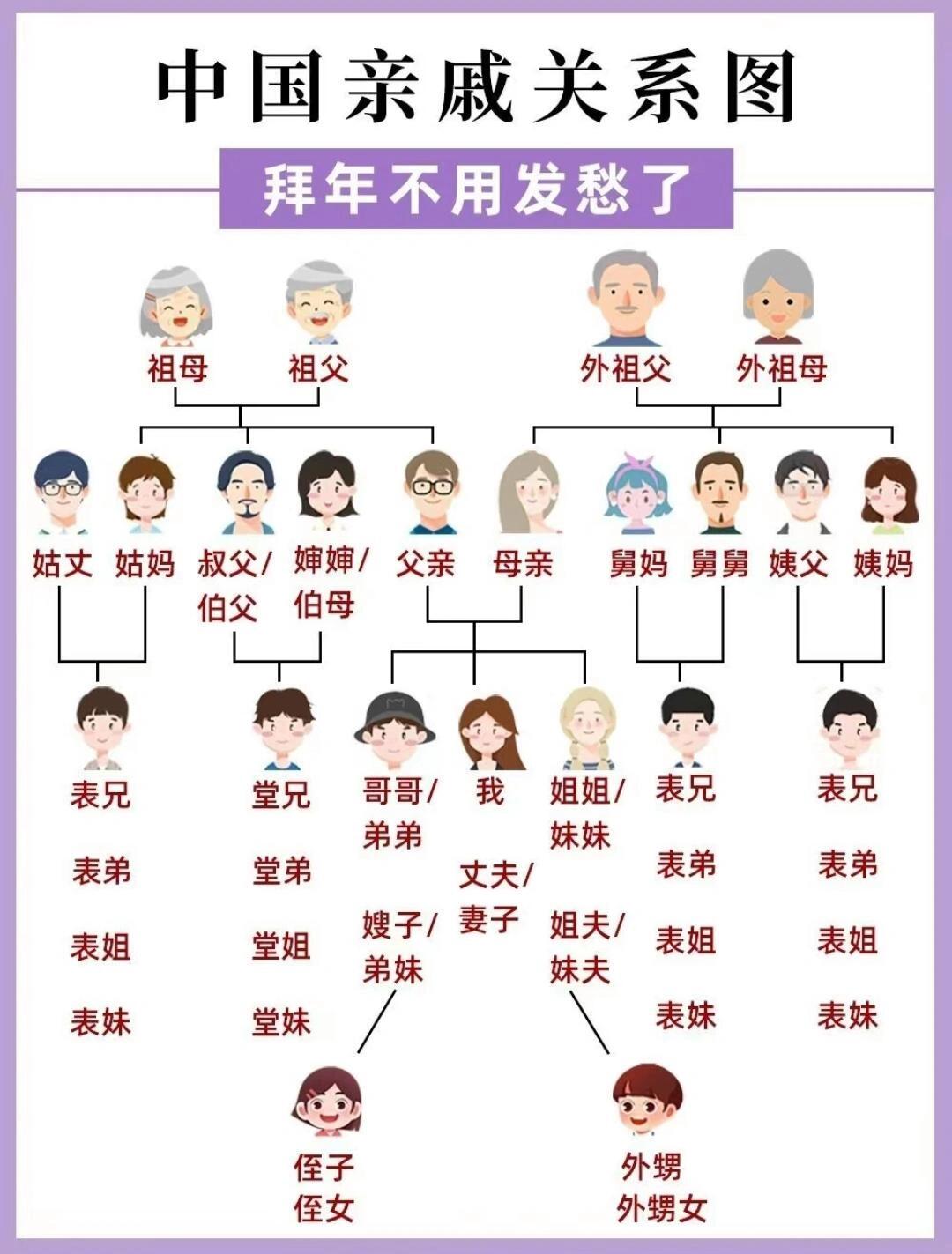中国亲属关系图,拜年不用愁了.