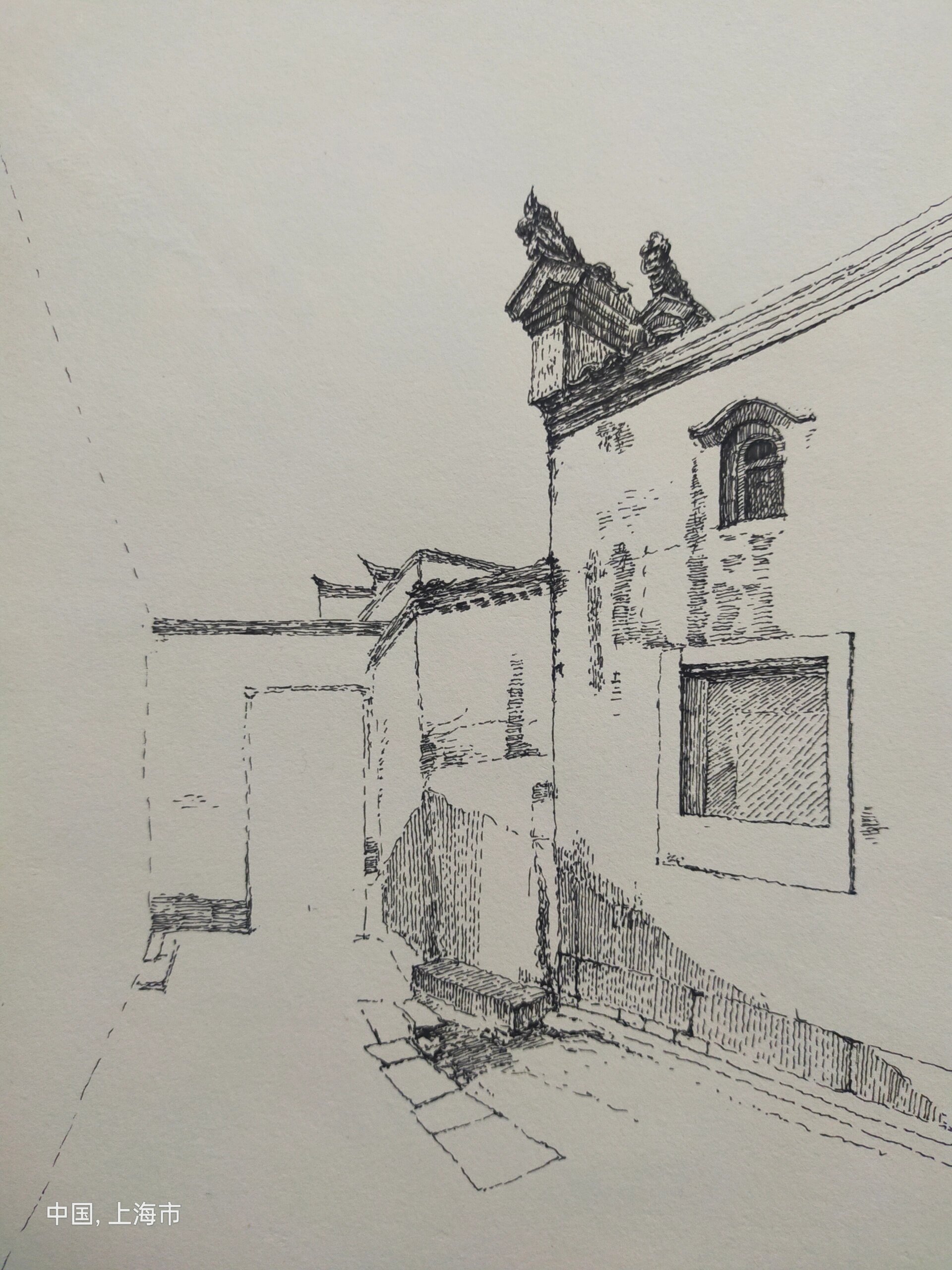 钢笔画&古镇老街 步骤图 #钢笔速写# #风景速写# #速写打卡