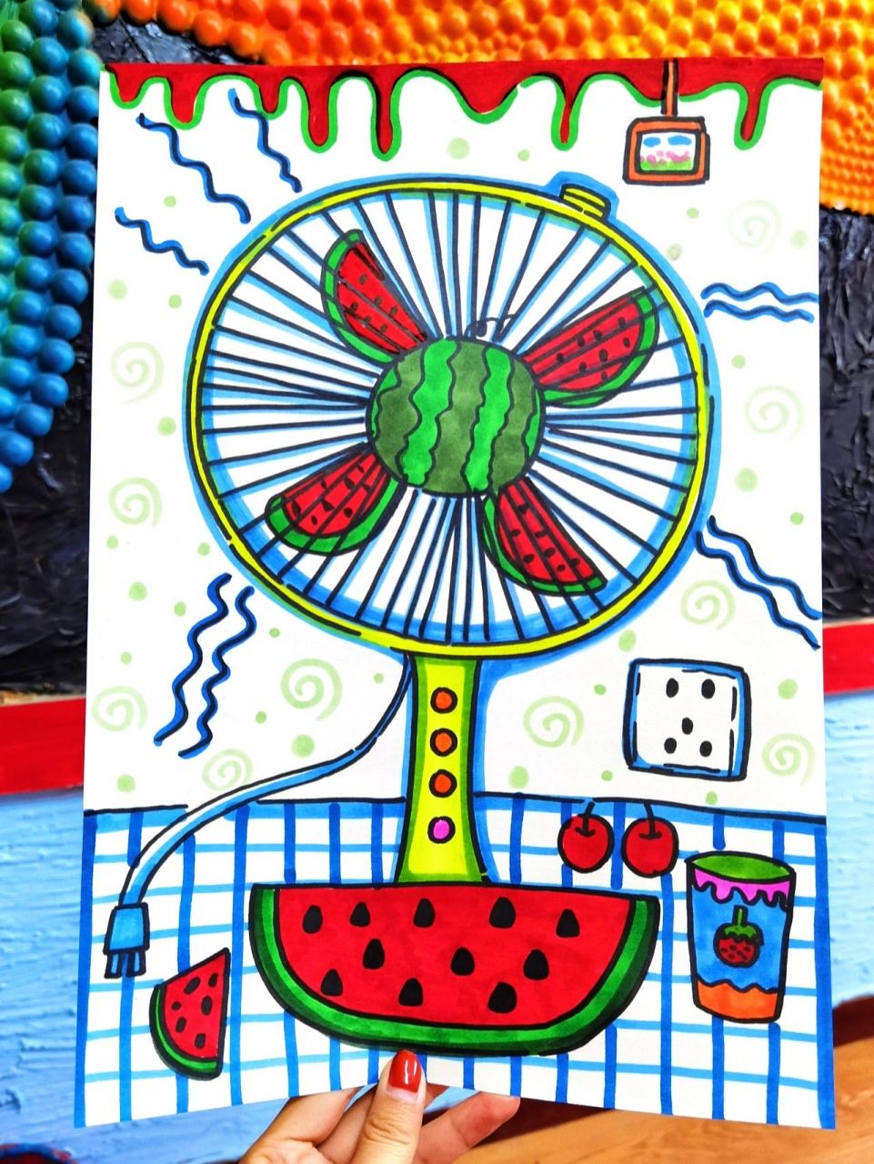 幼儿创意美术:风扇 适合幼儿园大班和一年级绘画哦 风扇可以在写生