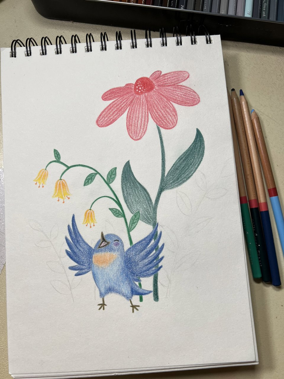 鸟语花香(彩铅画.手绘临摹)