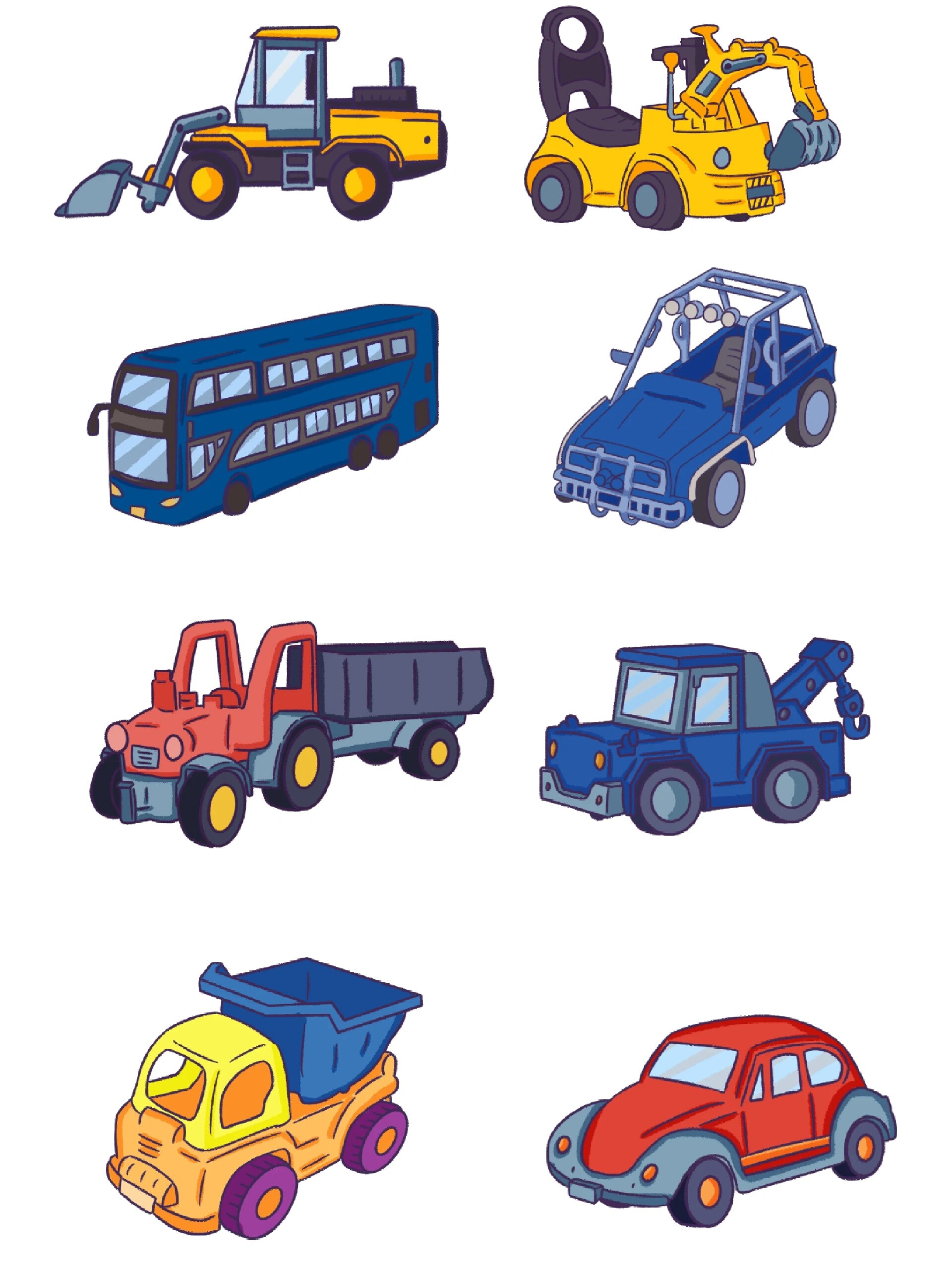 素材分享|各类车辆玩具车型简笔画插画