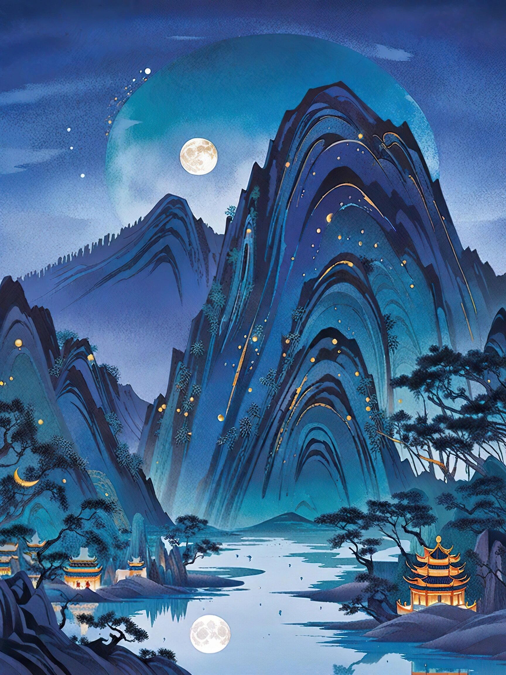 93国风插画·山居秋暝——trik ai 93灵感来源于王维的《山居秋暝