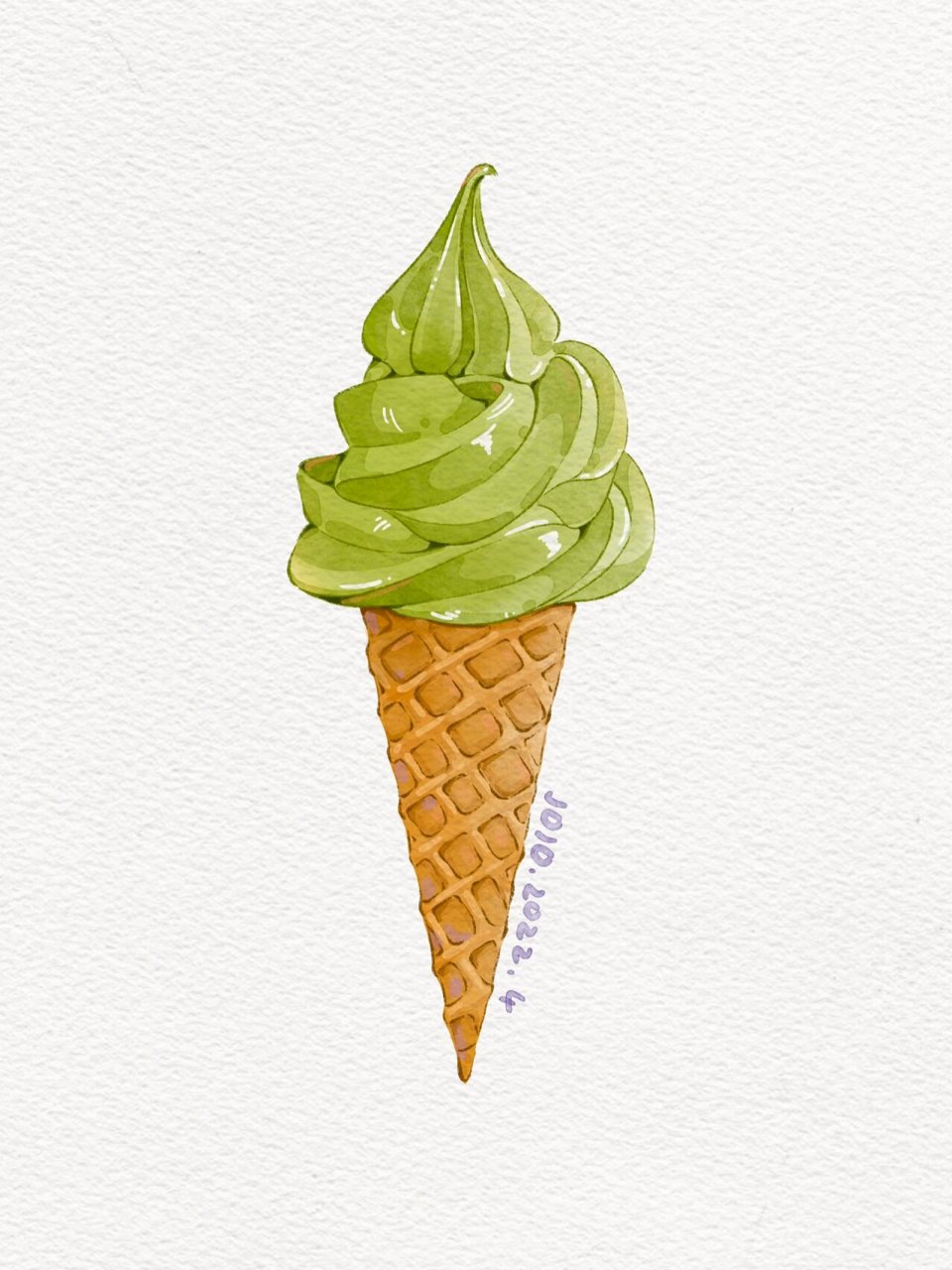 ipad水彩画美食-抹茶甜筒冰淇淋90 抹茶是春天的颜色鸭～ 今天是绿