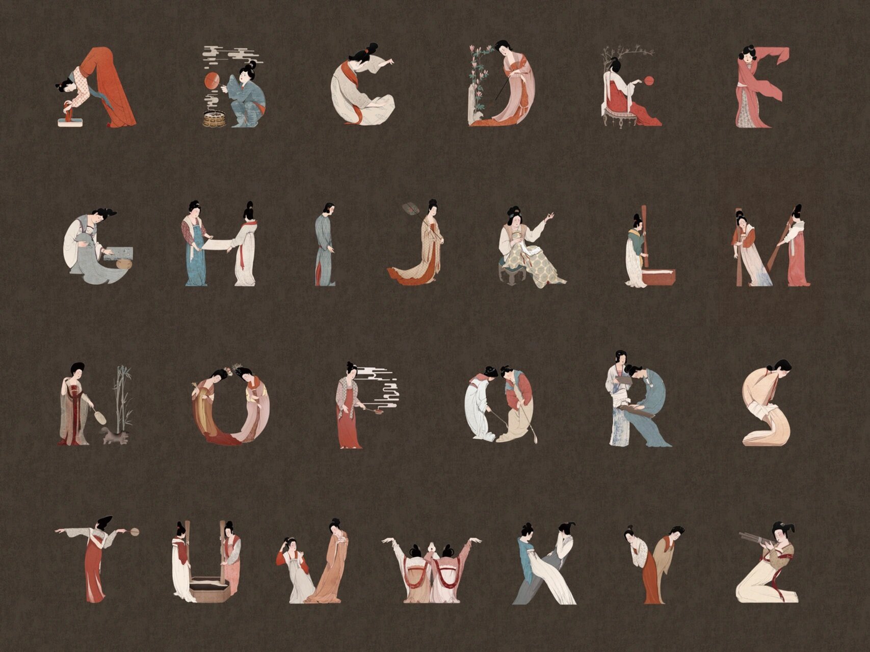 字母表-唐朝仕女图插画获得cib8入围奖96 字母设计-唐朝仕女图 以