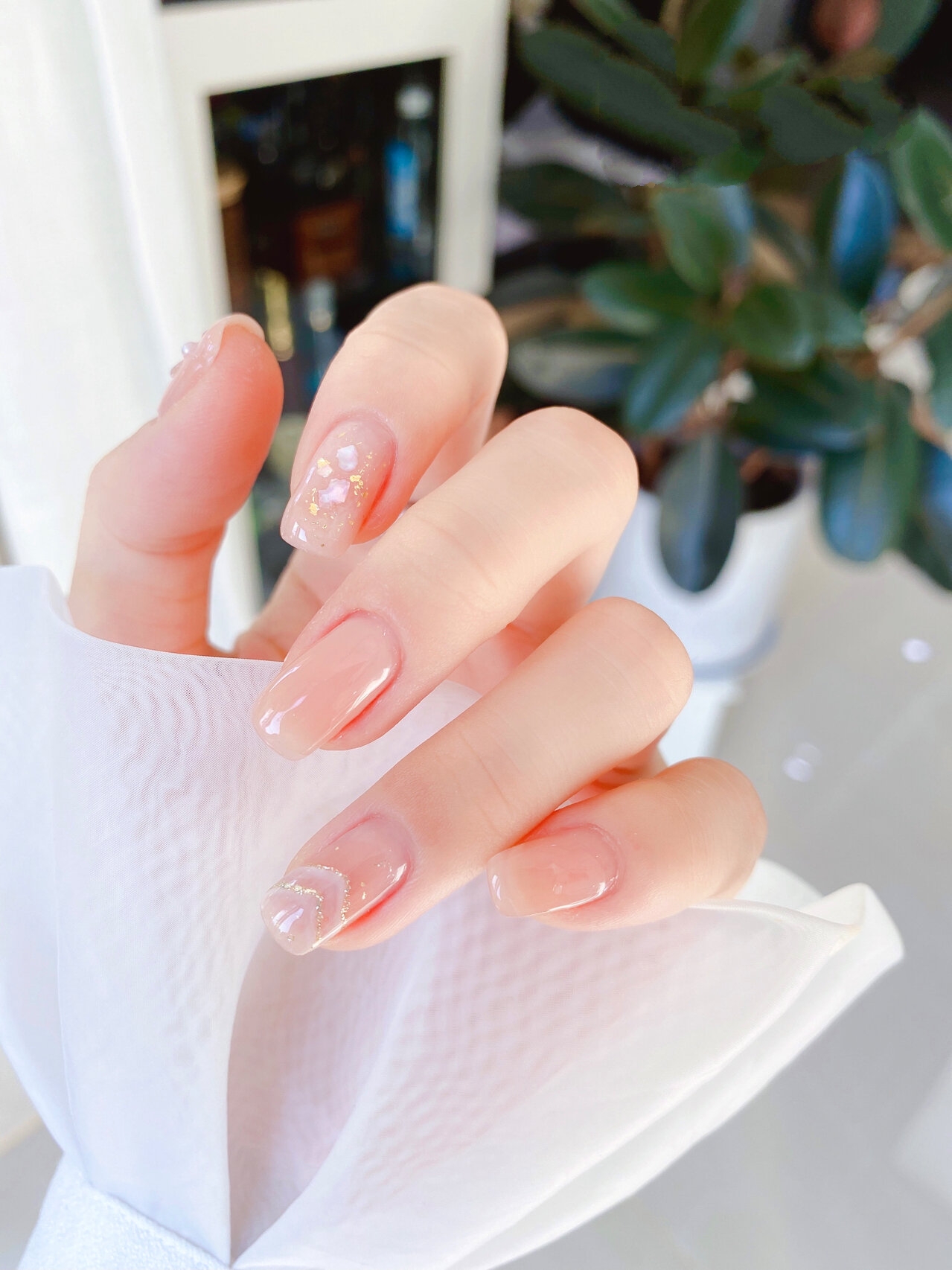 冰透奶茶裸色丨冰晶白桃99果冻晕染美甲