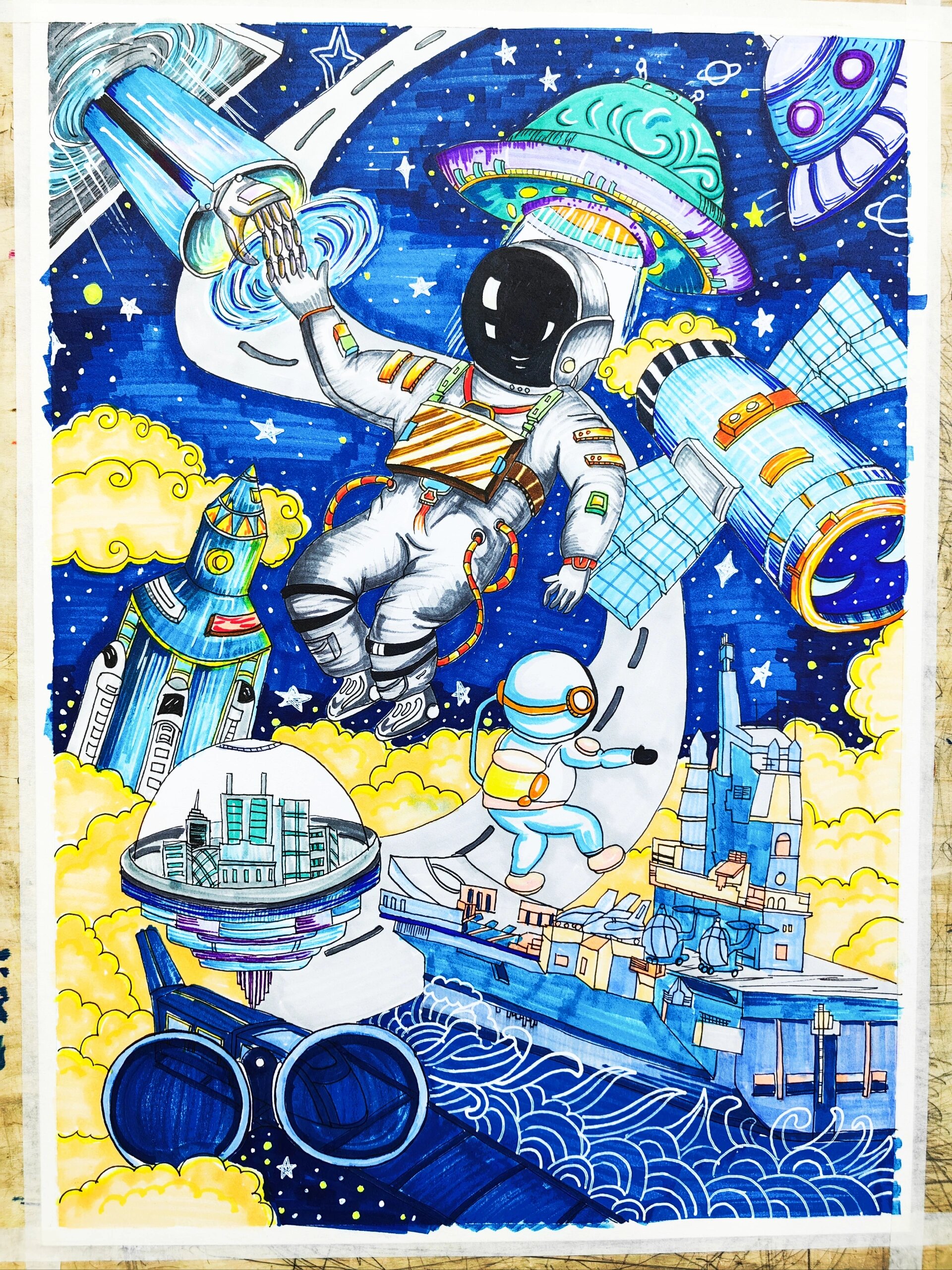 未来科技生活 画画主题:科学与环保,地球与太空,电子与机器人防控