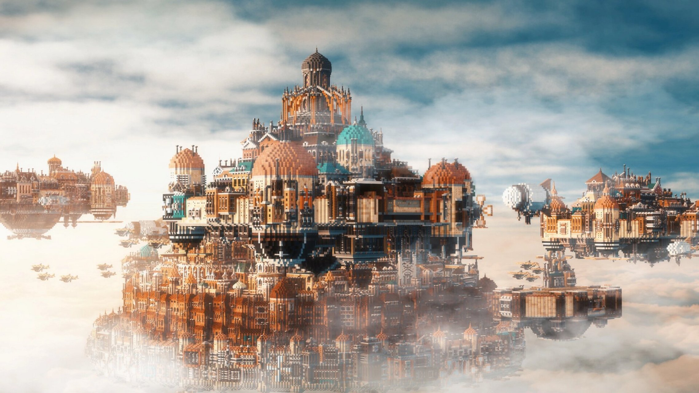 我的世界建筑-天空之城 是一座屹立在天空之上的城市,白天热闹非凡