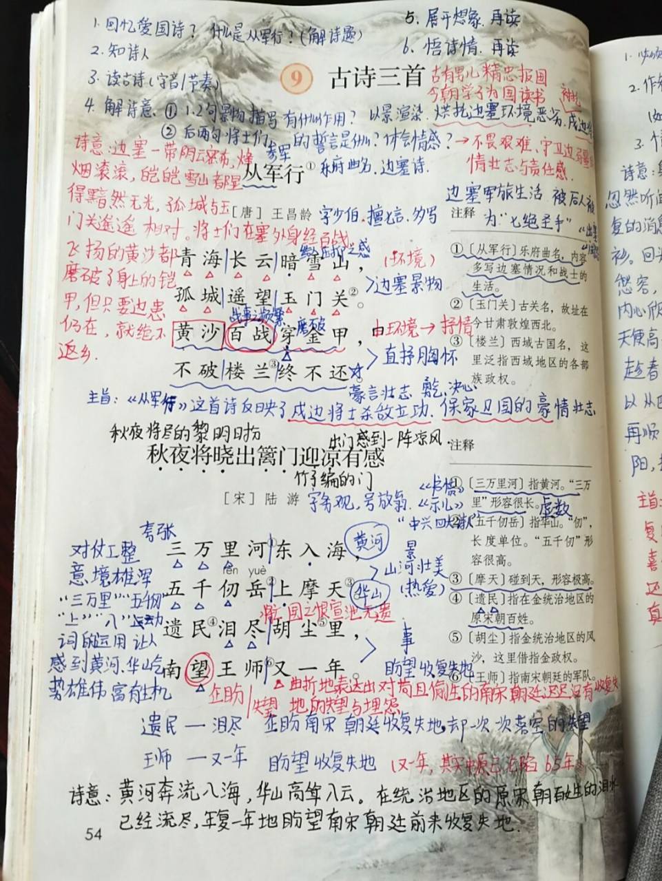 五下 《古诗三首》详细备课笔记 从军行 秋夜将晓出篱门迎凉有感 闻官