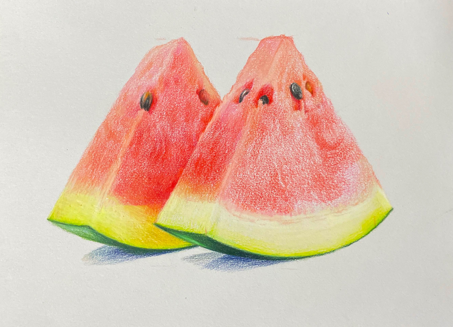 彩铅画夏日西瓜91(附图片步骤)-202140号 今晚在直播画完的 有缘一