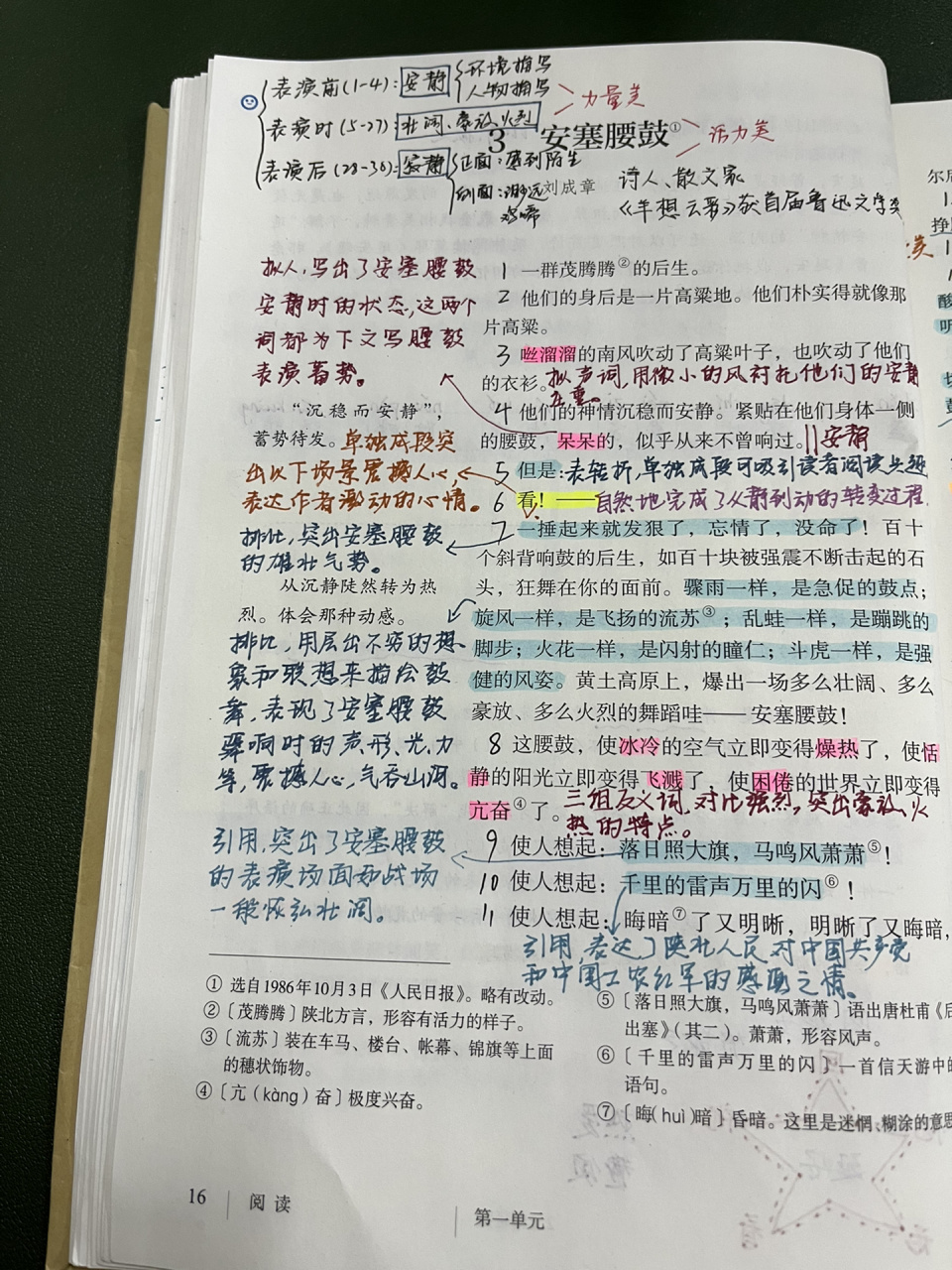 八下语文3.《安塞腰鼓》备课笔记 教学设计