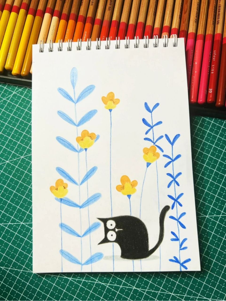 小黑猫系列(彩铅画) 临摹#每日一画画# #简笔画# #彩铅画# #手绘临摹