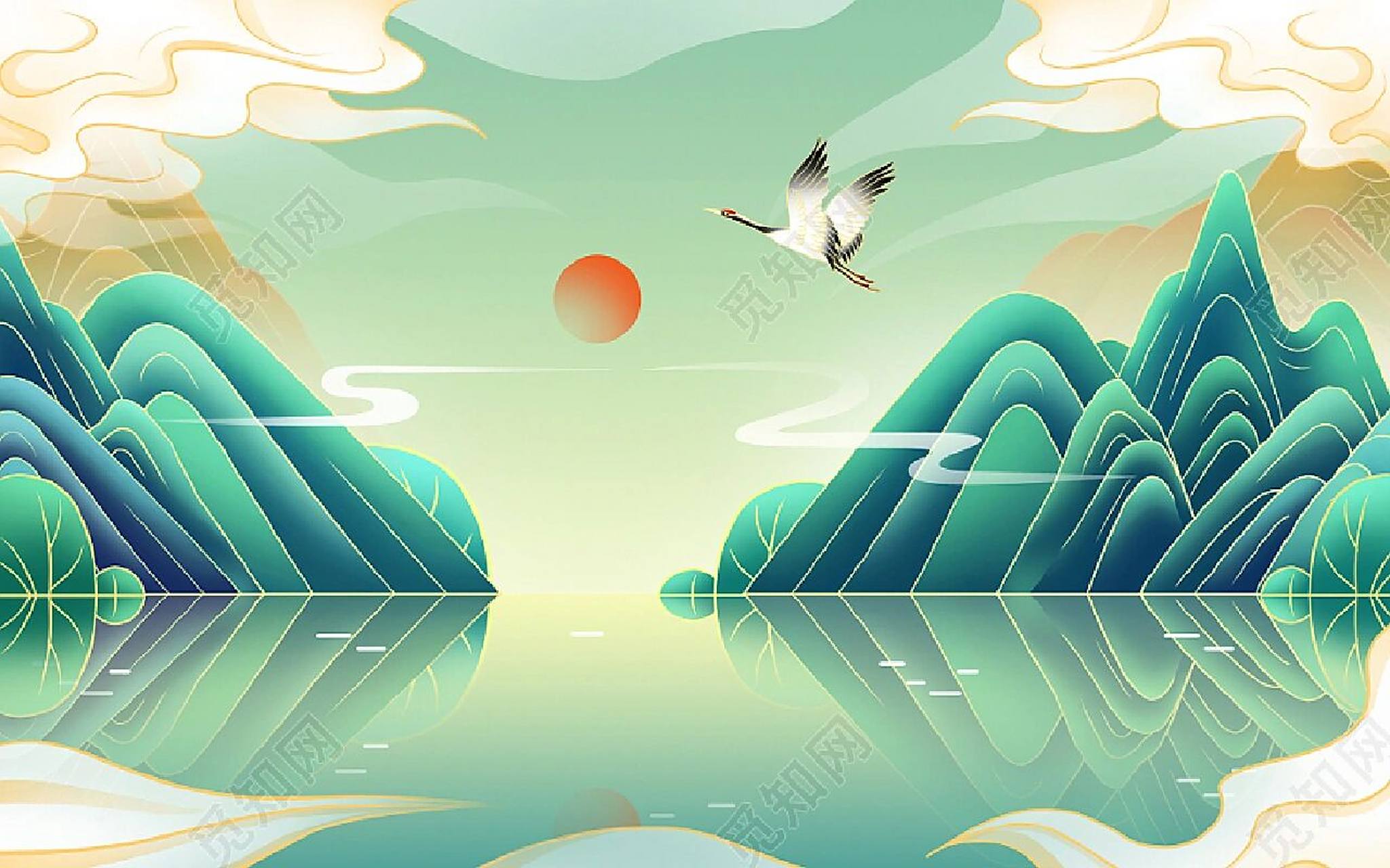 国潮山水▏横版背景素材 ⛰️国潮山水背景素材分享来咯! 素材标