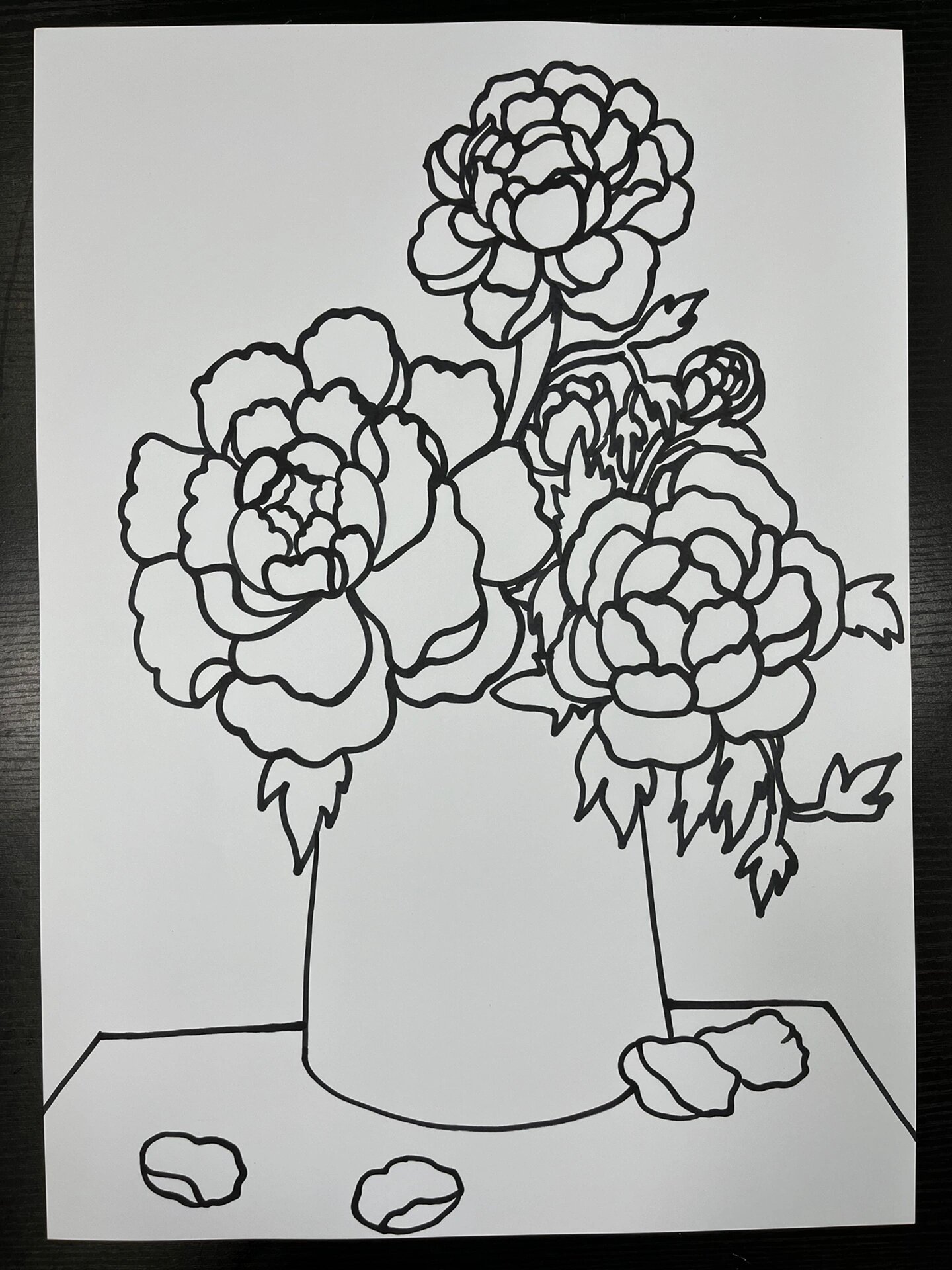 线描绘画《牡丹花开》步骤图
