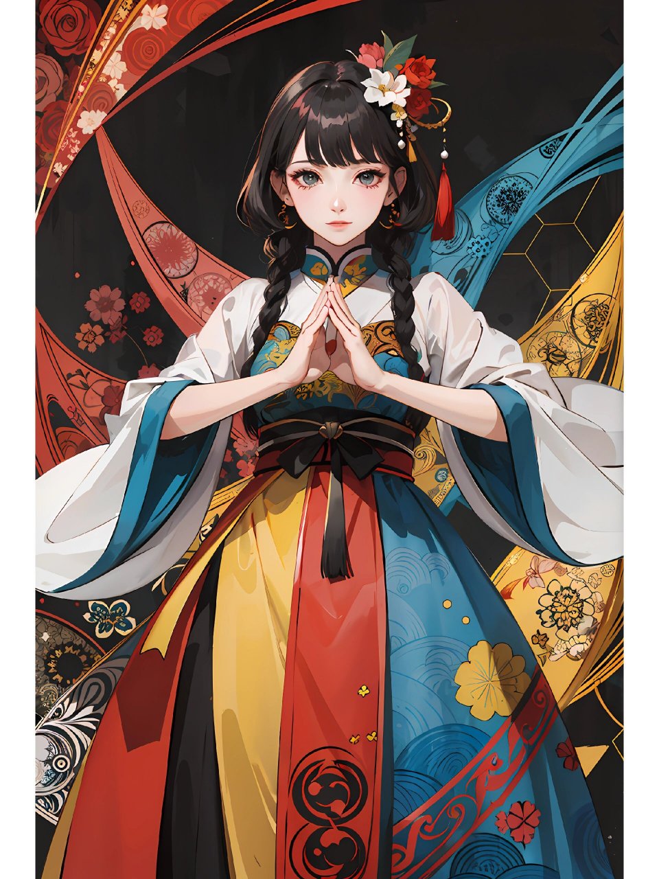 中国风七彩色二次元美女