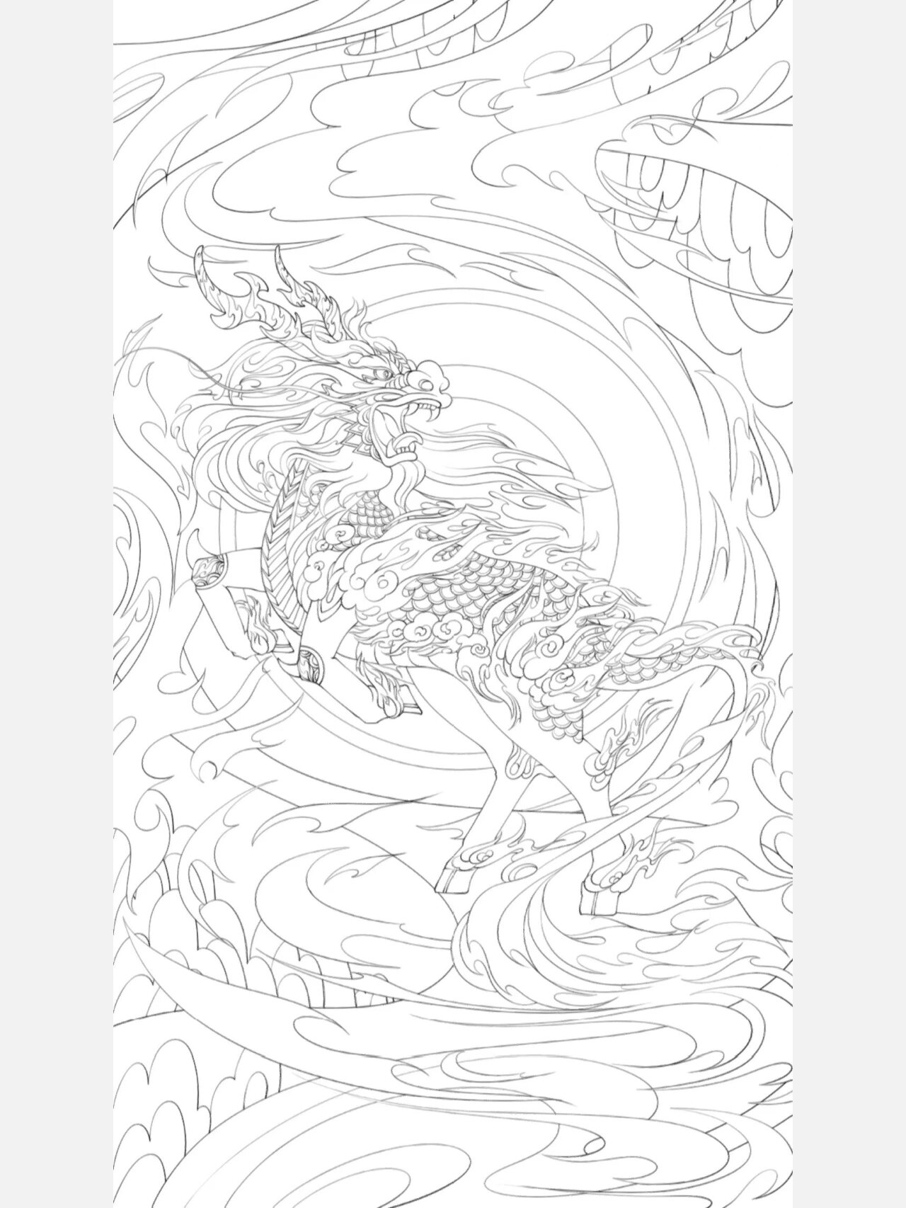 瑞兽麒麟 | 插画线稿 麒麟出,祥瑞到!