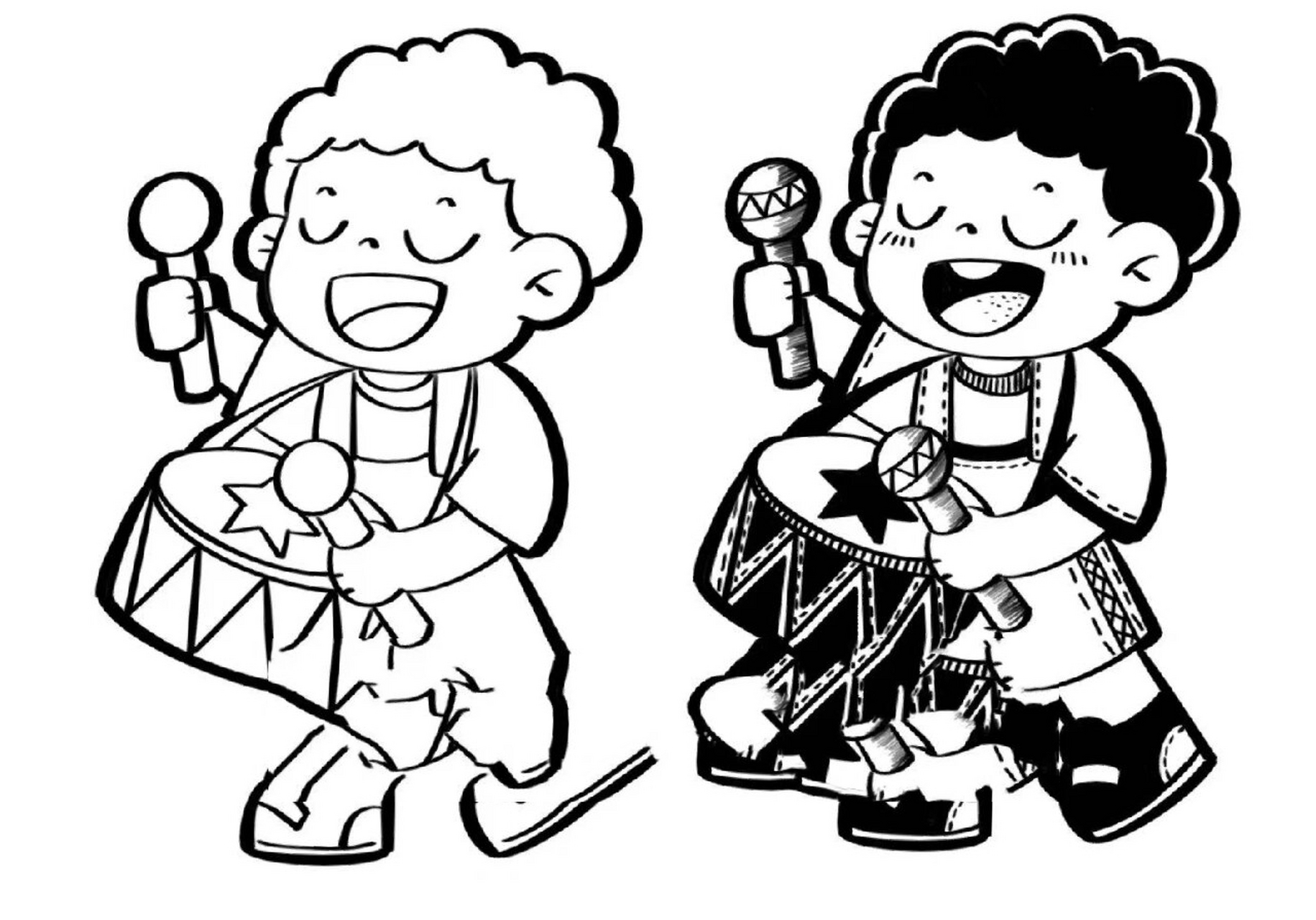 打鼓的小男孩 儿童画 简笔画