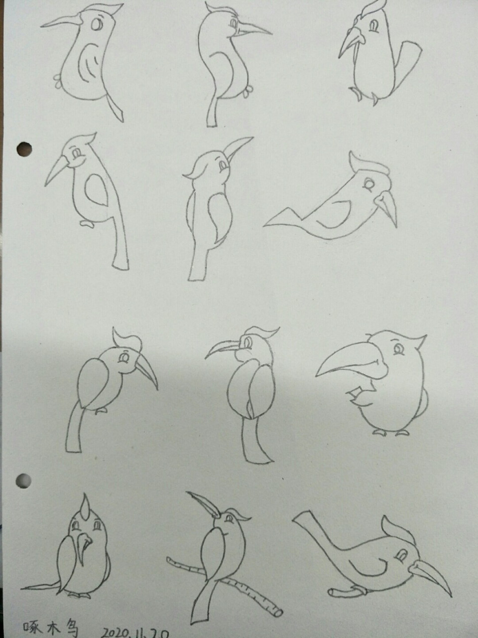 简笔画啄木鸟,坚持打卡 #绘画