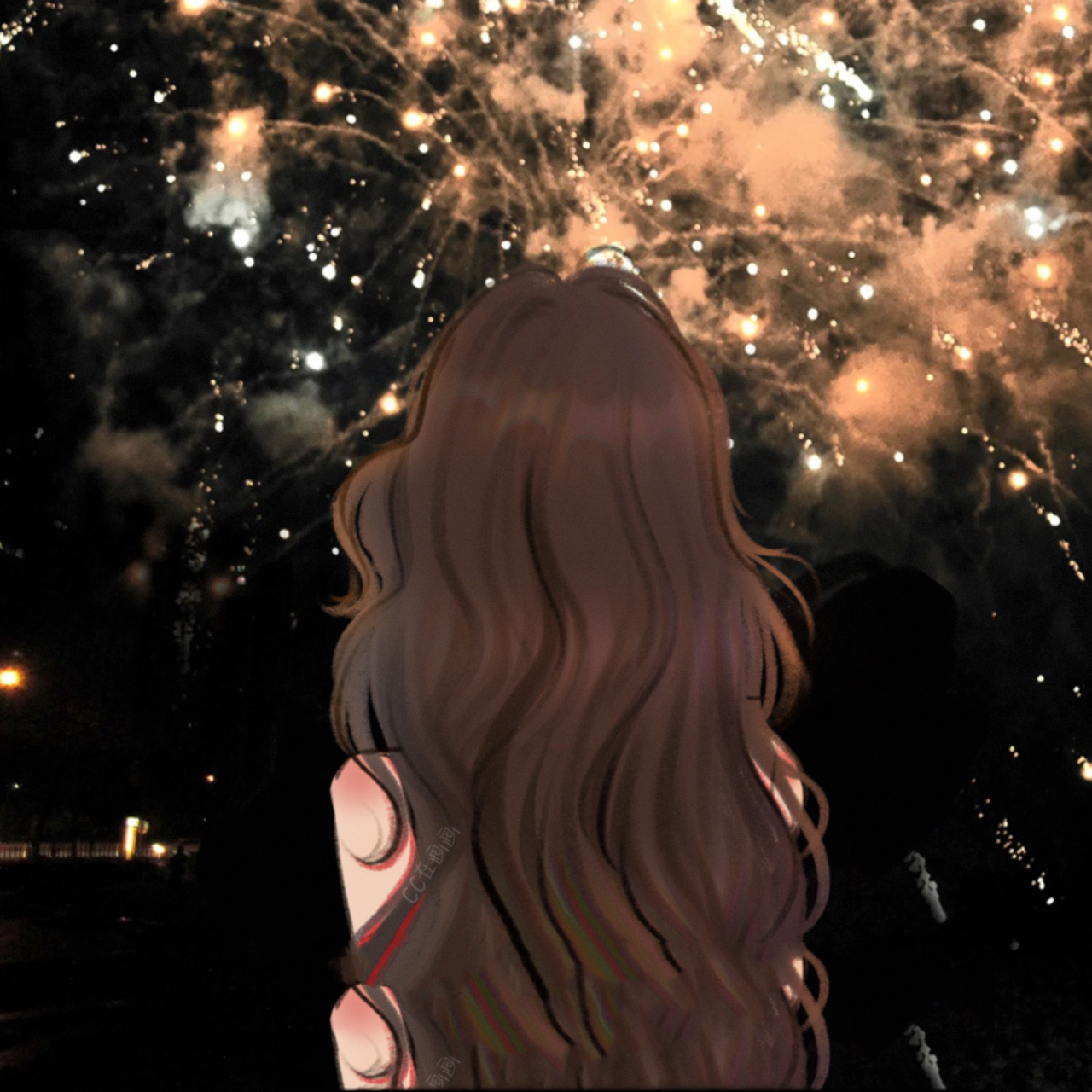 看烟花背影女头 背景参考网络图片