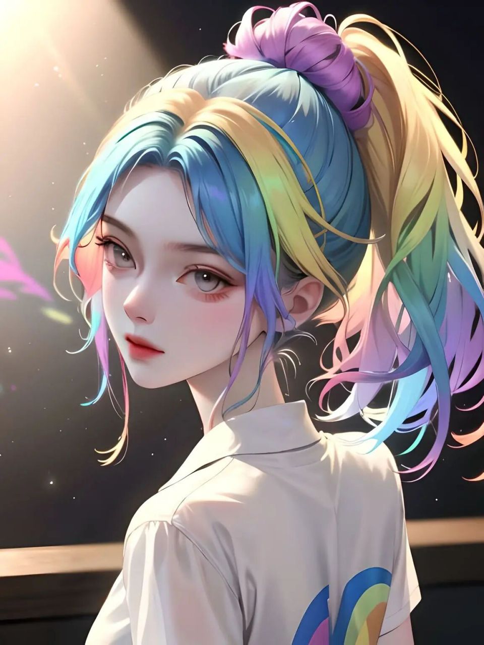 彩虹少女2|彩虹渐变的高马尾女生头像