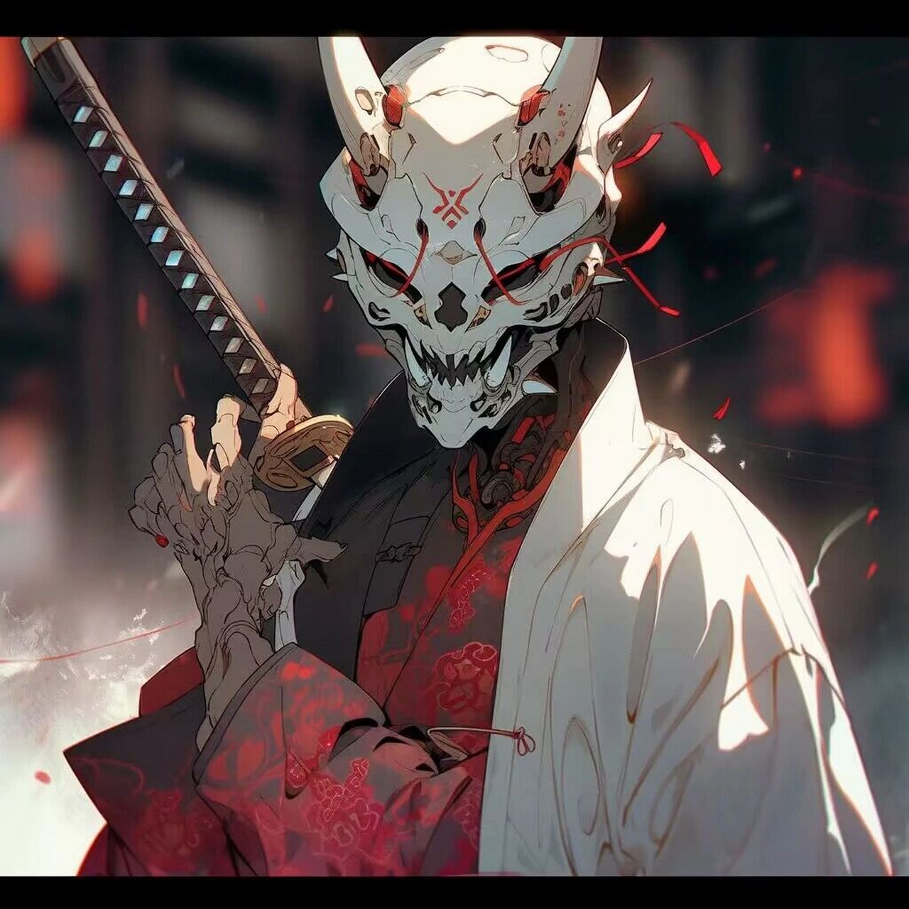 鬼武者2     bones ,ghost mask, white suit, teenager with samurai