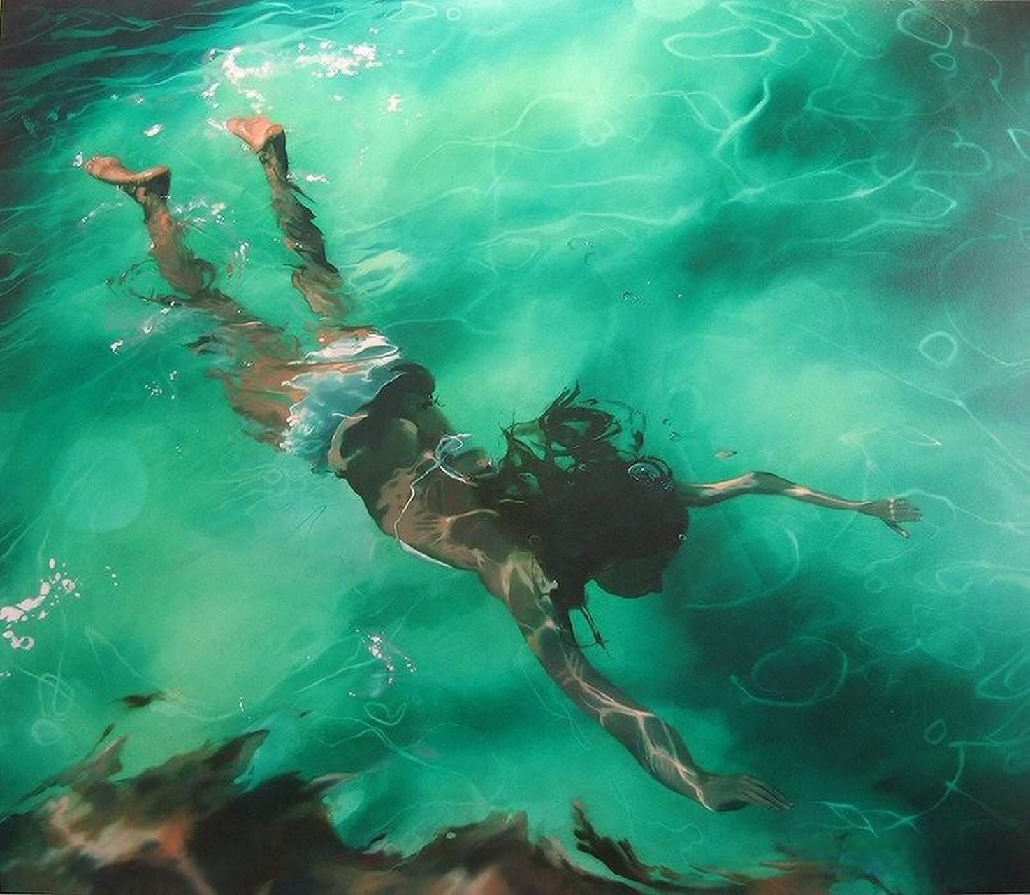 英国画家sarah harvey:写实的水下游泳者绘画作品头条家时光美女艺术