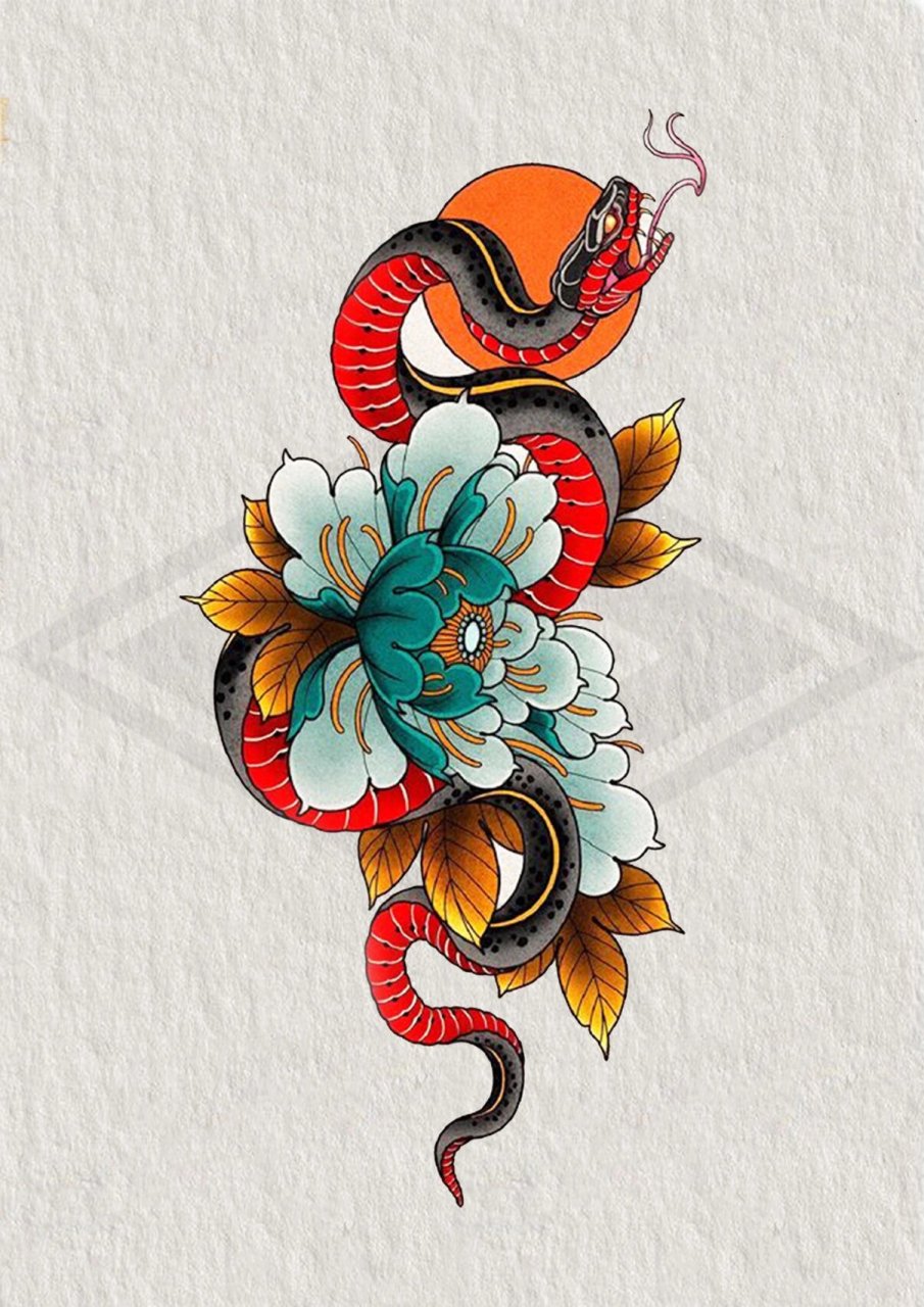 传统纹身题材-蛇(2) 蛇又被称为"小龙",蛇一直都是非常吉祥富贵的象征