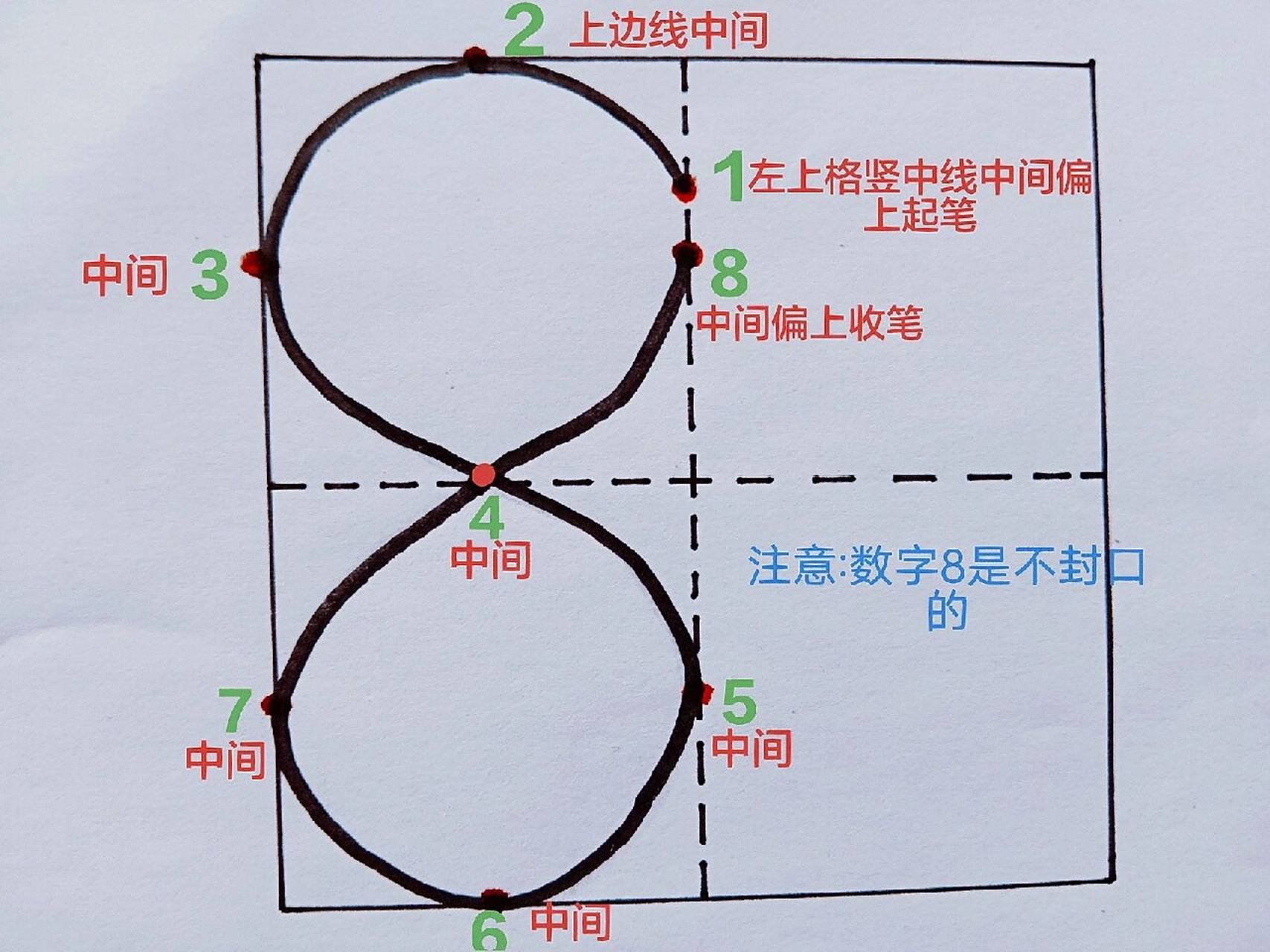 数字"8"在田字格中的标准写法