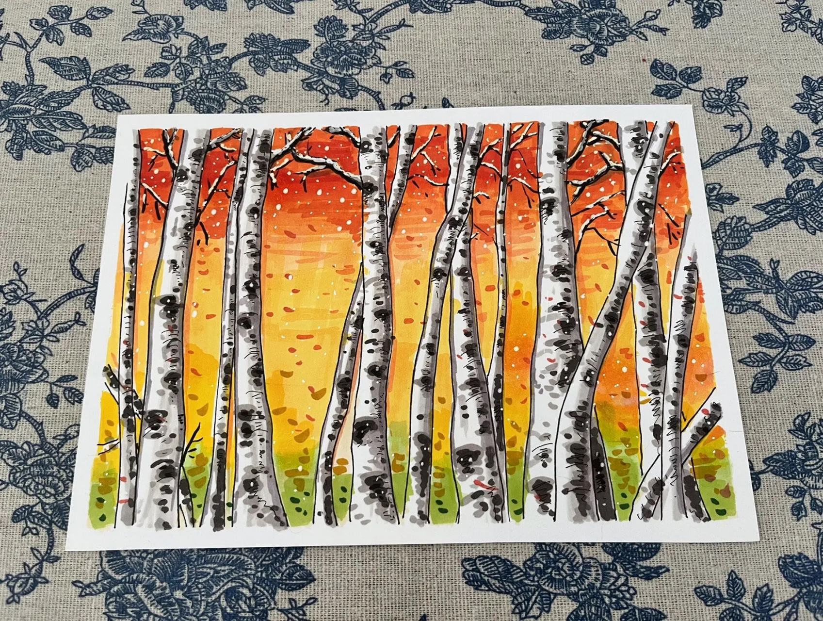 马克笔风景小画『白桦林』