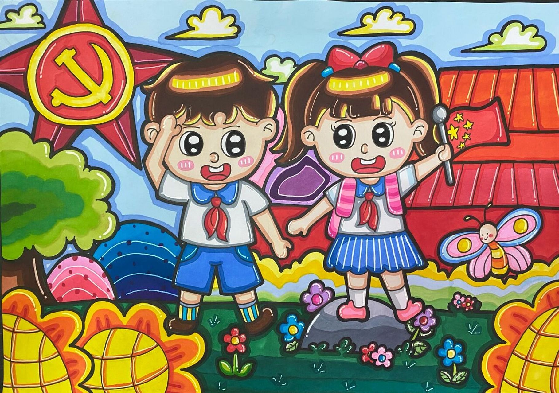 儿童画|爱国爱党主题画 爱国爱党,我爱祖国,国庆节主题画