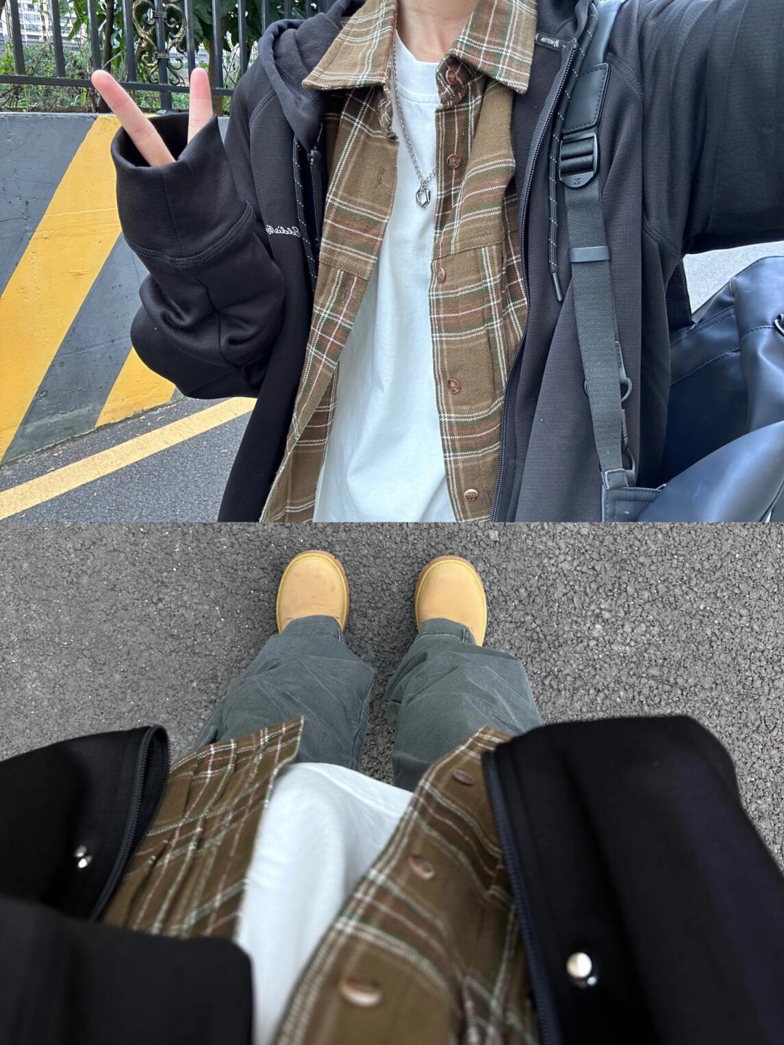 日常穿搭工装裤加黑外套随性又帅气