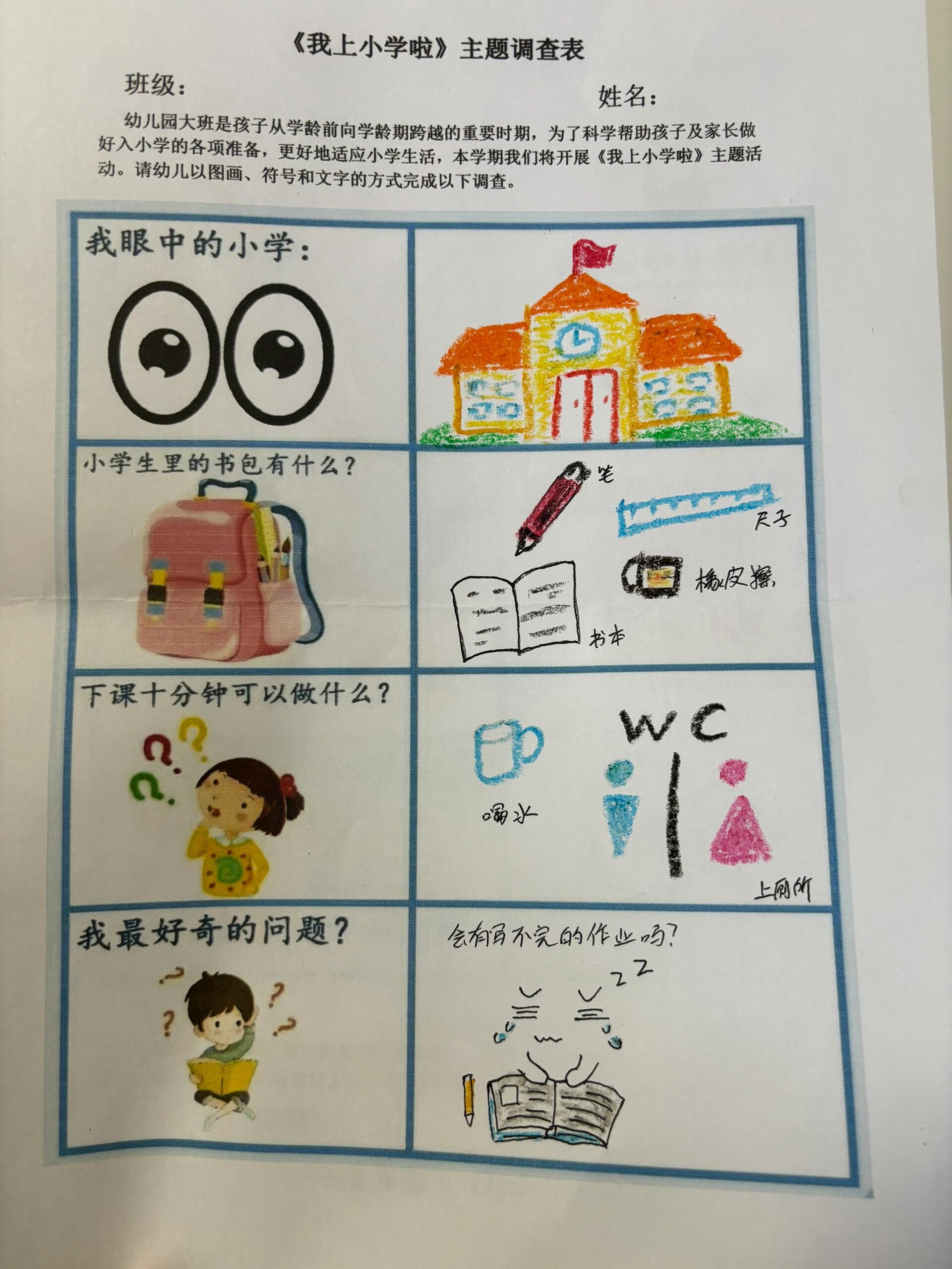 大班幼小衔接调查表图片