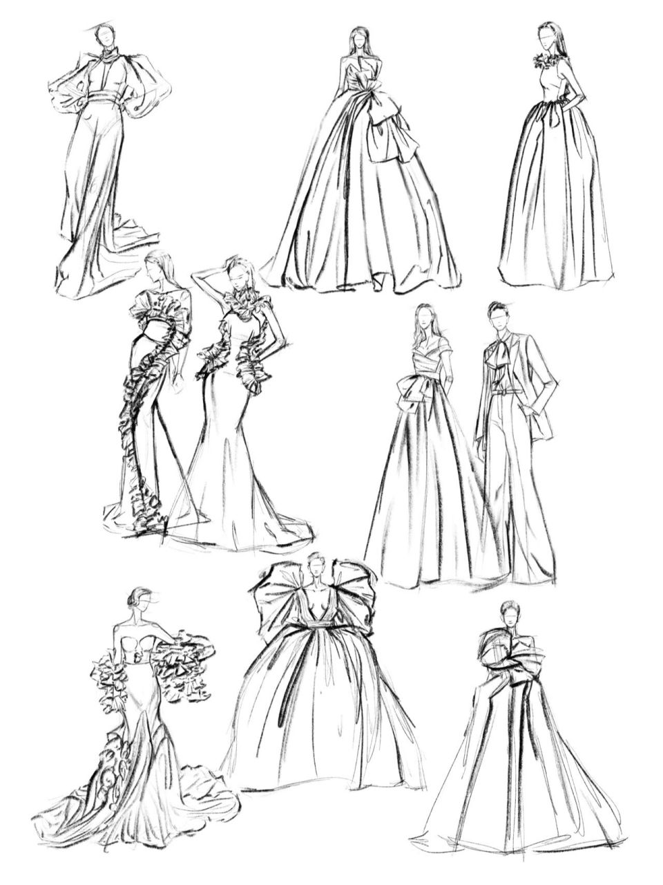 服装设计手绘线稿7199 |  礼服系列合集9599 最近睡前会坚持