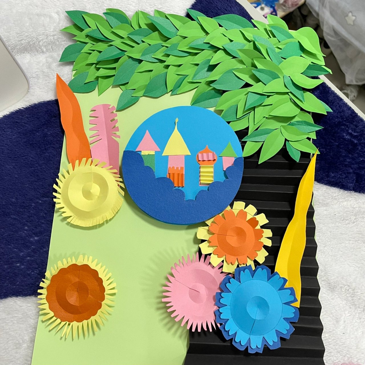 手工作品纸浮雕—花儿绿叶 借鉴的作品哦  材料:8k卡纸,双面胶,泡沫