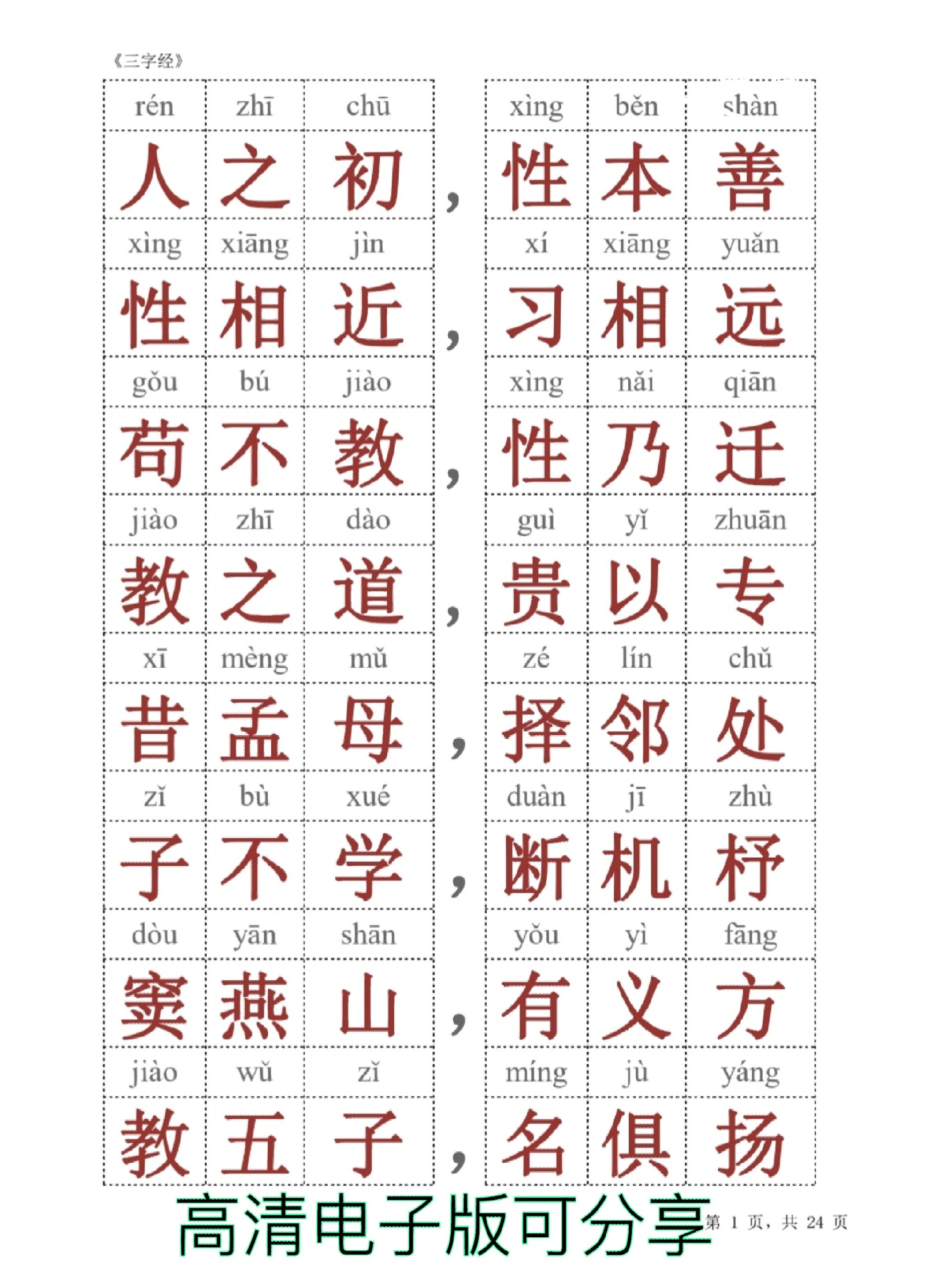 三字经全文清晰图片