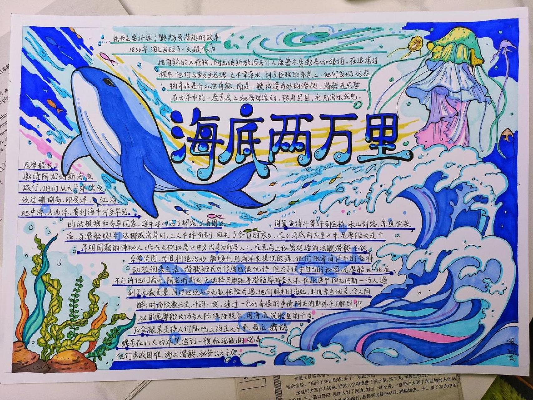 海底两万里手抄报绘画过程 海底两万里手抄报绘画过程