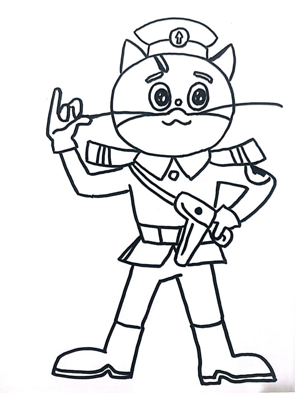 儿童画–黑猫警长(有步骤有课件) 适合6-8 白色的胡须和边缘线,先涂