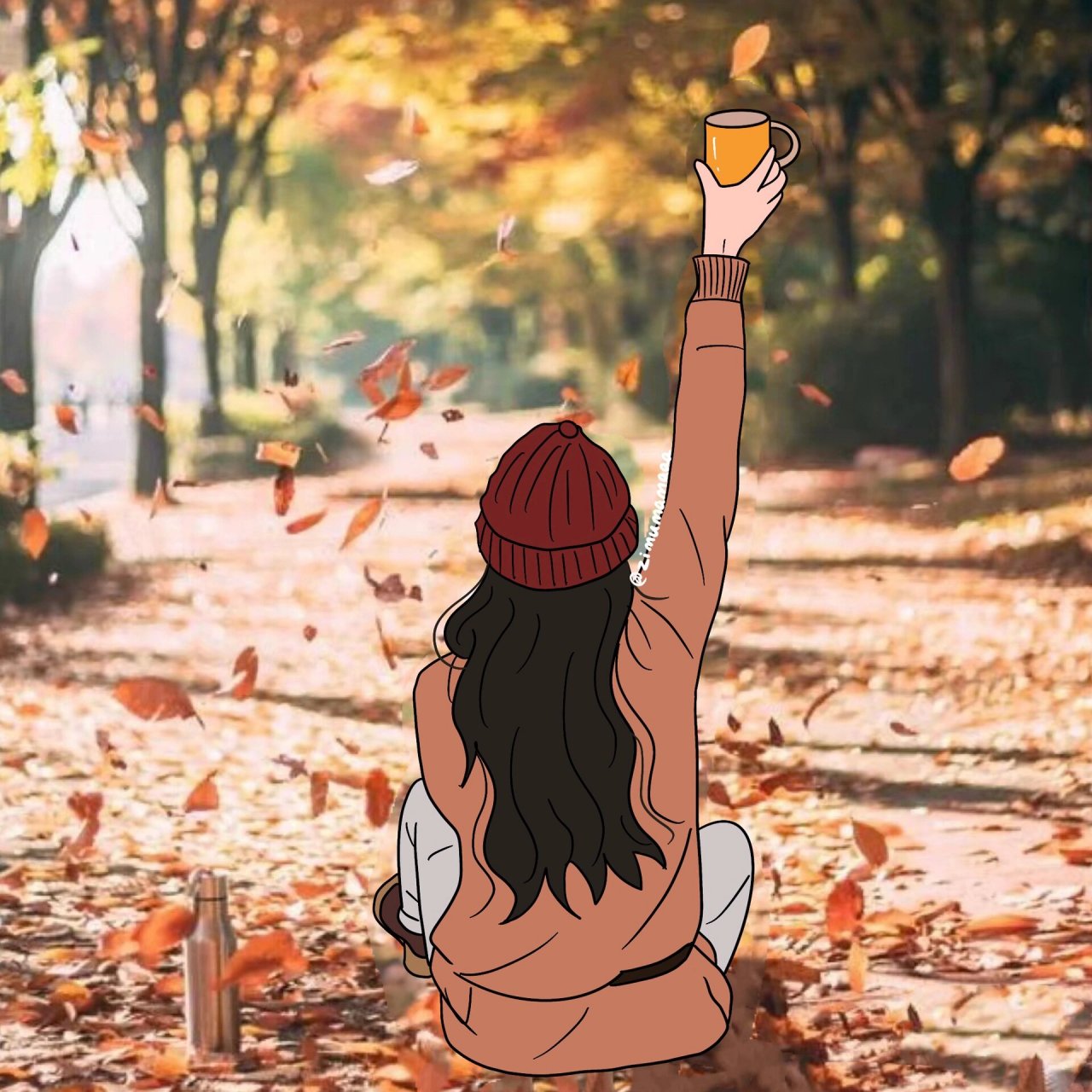 插画头像|戴毛线帽背影情头,晚秋94 秋天快结束了,过段时间就可以