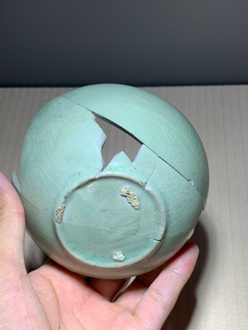 宋代高丽青瓷钵碗,瓷片瓷器古玩收藏品 温润如玉,三个支钉,器型高级