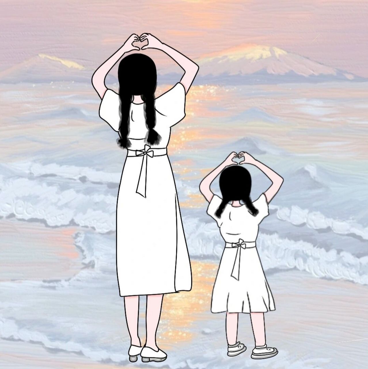 原创手绘母女头像 如果你也有女儿,千万别让她成为很懂事 很贤惠 会过