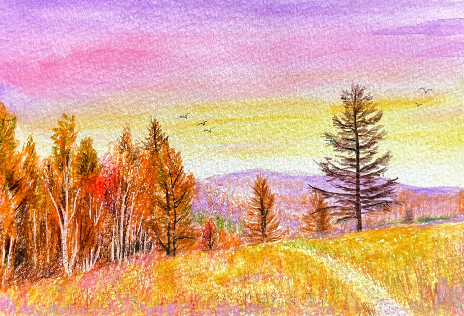 水溶性彩铅/秋日小景/含步骤图